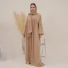 Etniska kläder Vanlig Abaya Med Hijab Eid Muslim Klänning Kvinnor Glänsande Sammet Satin Ballongärm Islam Afrikanska Klänningar Dubai Turkiet Abayas