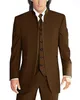 Men's Suits Brand Groomsmen Brown Groom Tuxedos Mandarin Lapel Men Wedding Man Blazer ( Jacket Pants Vest Tie ) C468