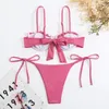 Swnewwear Women's Rose Red Ruffle Switsuit 2023 Femmes Sexy sous-à-terre Bikini 2 pièces de bain Summer Summer Salcoles Lace-Up Backless Beach