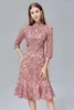 Casual Dresses Sequined Party Elegant Dress 2023 Bride Mother Women Allover Appliques Embroidery 3/4 Sleeve Midi Bodycon Mermaid Red 4XL