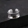 Bagues en grappe Bague en argent brillant pur Coeur rétro Fond méridien Grand visage concave ouvert épaissi lourd pour hommes et femmes