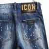 Jeans Masculino Outono Inverno Broken Hole Paint Splash Slim Pano Tecido Elástico Azul Mendigo Calças Jeans 230706