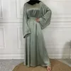 Odzież etniczna dubaj bliski wschód sprzedaż kolor netto Plus rozmiar sznurowana satynowa sukienka muzułmańska Vestidos Elegantes Para Mujer hidżab