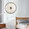 Relojes de pared Reloj de estilo europeo Luz Lujo Moderno Nórdico Minimalista Redondo Latón Mudo Shell Cuarzo Colgante