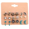 Stud Earrings European And American Personality Trend Bowknot Moon Flower Key Leaf Star Set Combination Punk Fashion