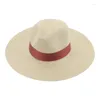 Chapeaux à large bord Chapeau de plage en paille Femmes Été Bande solide Luxe Casual Panama Hommes Soleil Classique Chapeau Femme Gorras