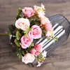 Decoratieve Bloemen Roos Boeket Bruiloft Zijde Satijn Lint Home Decor Roze Wit Champagne Bruidsmeisje Bruidsfeest