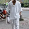 Mens Tracksuits Summer Summer اثنين من قطعتين فضفاضة نصف الأكمام الخامس Tshirt سروال الطويل بدلة أزياء للرجال ملابس الشارع الشارع ملابس متماسكة 230706