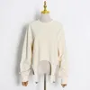 Luvtröjor dam Tröjor TWOTWINSTYLE Patchwork Tejp Sweatshirt för kvinnor O-hals Långärmad Hög midja Lös Enfärgad Casual Sweatshirt för kvinnor 230707