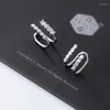 Backs Earrings 1pair (No Pierced) Real. 925 Sterling Silver Jewelry Double Rows CZ Set Clip On Cuff Ear-Bone C-G5464