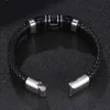 Corrente FORTAFY Pulseira de Couro Genuíno Tecido de Aço Inoxidável Ímã Fivela H Charm Pulseira de Tecido Moda Jóias Masculinas FR0977 230706