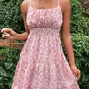 Vestidos casuais verão feminino sexy estampa floral espartilho vestido boêmio alça sem mangas cintura alta frente única babados roupas de férias