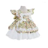 Girl Dresses 2PCS Baby Girls Spanish Floral Princess Lolita Dress Infant Birthday Baptism Ball Gowns Children Boutique Frocks