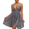 Casual Dresses Womens Sexy Shiny Sequins Party Dress Spaghetti Strap Sleeveless Club Disco Dance Mini Y2K Aesthetic Clothes Streetwear