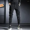 Männer Jeans Mode Streetwear Männer Schwarz Lose Fit Elastische Große Tasche Casual Cargo Hosen Hombre Hip Hop Joggers Breite bein Hosen