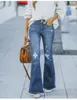 Jeans da donna 2023 Autunno Vita media Strappato Boot Cut per le donne Moda Slim Pantaloni svasati in denim elasticizzato Abbigliamento casual femminile S-2XL