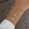 Braccialetti con ciondoli 2023 acciaio inossidabile A-Z bracciale con lettera iniziale da donna catena regolabile in zirconi pavimentati per regalo di gioielli