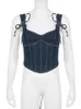 Tanques de mujer Camis Blue Stitch Slim Denim Y2K Corset Tops Back Crosse Lace-Up Cropped Top Mujeres sin mangas Street Korean Tank Vest Summer 230706