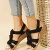 Sandals Shoes For Women's Summer 2023 Plus Size Casual Round Toe Flower Women Wedge Roman Leather