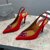 Tasarımcı Elbise Ayakkabı Kristal Rhinestone Düğmesi Kadın Slingback Yumuşak Kaşmir Deri Stiletto Topuk Sandal 10cm Yüksek Heal Nimlice Ayak parmakları Düğün Ayakkabı 35-42