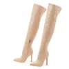 Liyke Autumn Winter Fashion Slim Leg Thigh High Boots Women Sexy Pointed Toe Zip Over The Knee Shoes Party Stripper Heels Pumps