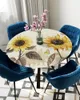 Masa bezi vintage çiçekler kelebekler sarı ayçiçeği yuvarlak elastik kenarlı kapak koruyucusu su geçirmez takılmış masa örtüsü