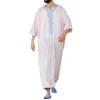 Ethnic Clothing Men's V-neck Printed Muslim Robe European And American Short Sleeved Jumpsuit Arab Style