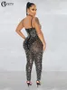 Jumpsuits för kvinnor GBYXTY Luxury Diamonds Skinny Jumpsuits Dam Nattklubbsfest Sheer Mesh genomskinlig Crystal Bodycon Jumpsuit Overall ZL1582 230707