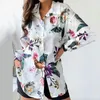 Blusas femininas moda feminina camisa floral manga longa blusa de lapela top plus size camisas soltas gola baixa