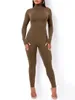 Jumpsuits för kvinnor Hugcitar Långärmad Solid Turtleneck Skinny Bodycon Jumpsuit Höst Vinter Dammode Streetwear Casual Romper 230707