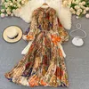 Basic Casual Dresses Print for Women Long Sleeve Streetwear Korean Fashion Dress Slim Midi Shirring Puff Spring Summer 230706