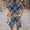 Männer Trainingsanzüge Sets Plaid Streifen 2-teiliges Set Frühling Herbst 2023 Luxus Sportswear Fashion Straße Hip-hop O hals Strand Männlichen Anzug