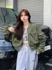 Vrouwen Jassen QWEEK Koreaanse Stijl Bomber Vrouwen Streetwear Vintage Groene Zip Up Bovenkleding Vrouwelijke Hip Hop Harajuku Retro Zwarte crop Top