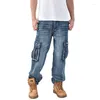 Herrjeans Baggy Oversize Lös Stor storlek Mode Streetwear Hip Hop Byxor Flera fickor Skateboard Cargo Man Denim Joggers