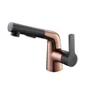 Bathroom Sink Faucets Fashionable Rose Gold Faucet Pull Out Cold And Water Succinct Brass Basin With 2 Function Spray