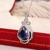 Pendentif Colliers Noble Poire Bleu Cubique Zircone Collier Femmes Élégant Cou Accessoires Pour La Fête De Mariage Déclaration Bijoux