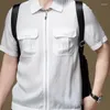 Männer Jacken Taschen drehen-unten Kragen Temperament Hübscher Kurzarm Lose Spleißen Zipper Fashion Streetwear Kleidung 2023