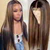 Straight Lace Closure Wig For Women Highlight Wig Human Hair 26inch Deep Part Lace Front Wig