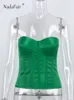 Women's Tanks Camis Nadafair Summer Satin Green Strapless Crop Top Women Off Shoulder Corset Tops Sexy Sleeveless Elegant Y2K Clothes Casual 230706