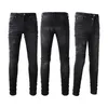 23SS Designer Am Mens Jeans Mens Mens Womens High Craft Elasticity Slim Body Jeans Byxor Lång flodhäst klistermärke Rippad denim Statkläder Skinny Pants 28-40