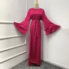 Ethnic Clothing 2023 Muslim Women Summer Abaya Dress Maxi Loose Satin Long Layered Flare Sleeve A Line Dubai Arab Plain Gown Party Dresses