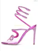 Sandals Crystal Twine Rosy Red Stiletto Thin High Heel Open Toe Clear PVC Fashion 2023 Summer Dress Shoes