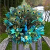 Fleurs décoratives 2023 magnifique guirlande de paon pour les décorations de vacances porte décoration suspendue accrocheur turquoise 40X40cm goutte