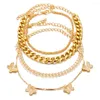 Bracelets de cheville 2-5 pièces plaqué or Boho serrure clé papillon plage cheville chaîne ensemble pour femmes réglable pied bijoux cadeau