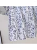 Damblusar Lamtrip Unik Slash Neck Art Bamboo Leaves Print Kort puffärmad skjorta Blus 2023 Summer Mori