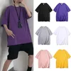 Costumes pour hommes NO 2 A1163 grande taille t-shirts hommes décontracté couleur unie à manches courtes haut coton O cou t-shirt été hommes t-shirts