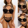 Soutien-gorge Ensembles Femmes Sexy Soutien-gorge Culotte Résille Mesh Perspective Crop Top Bref Creux Lingerie Ensemble Body Transparent Sous-Vêtements Exotiques