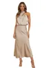 Casual Jurken Elegane Satijn Vrouw Enkellange Jurk Zomer Mouwloos Vestido Halter Party Bodycon