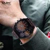 Wristwatches Oulm Unique Shape Outdoor Men's Quartz Leather Band Dual Time Zone Watch Relogios Masculinos De Luxo Original