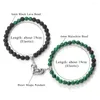 Strand Fashion Elastic Rope Bracelets 6/8mm Black Lava Malachite Beads Handshake/Heart/Flower Pendant Bangles For Women Men Trendy Gift